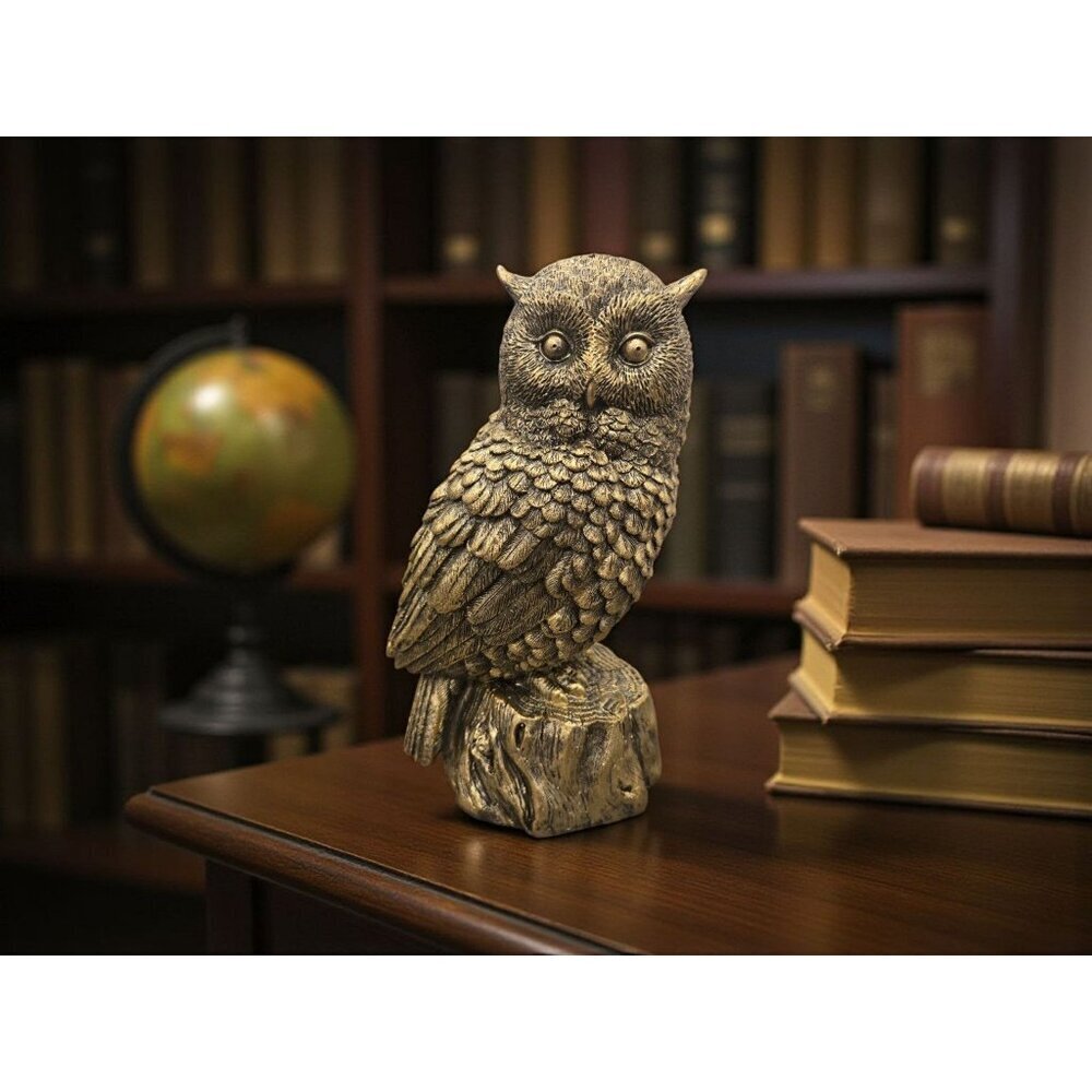 New Gold Resin Owl Bird Statue Wild Animal Decoration Figurine Room Decor